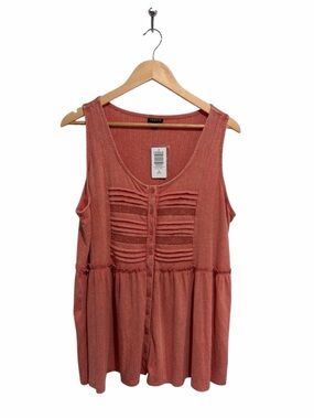 2/$30 torrid Scoop Neck Button-Down Sleeveless Babydoll Tank Apricot Brandy